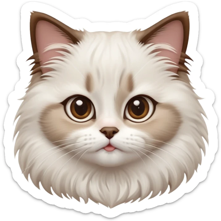 cinematic-adorable-big-eyed-fluffy-white brown-ragdoll-cat-portrait-emoji,-head-tilted-playfully-with-a-sweet-expression,-fluffy-white brown-fur,-simplified-yet-irresistibly-cute-features-with-large,-expression, sticker