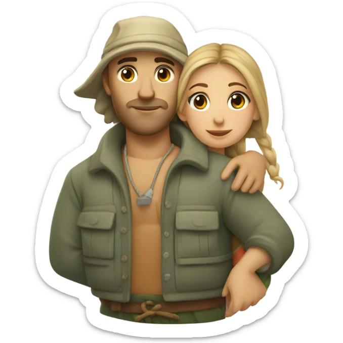 Caucasian fisherman no beard husband in love with island girl on an island sticker