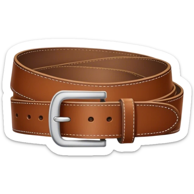 A belt with neat stitching and a classic silver buckle — no background, standalone sticker