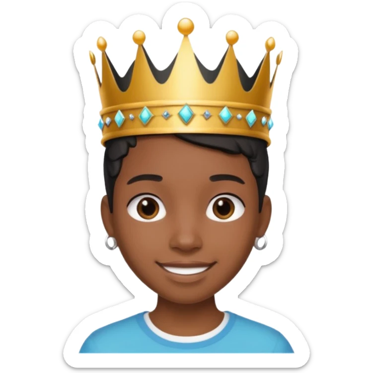 A stylish black teen wearing a hand-crafted crown for fun. sticker