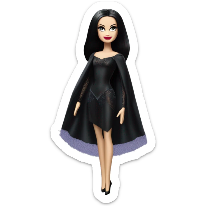 Prima Ballerina Barbie, Morticia Addams, cape,veil,showing off, show full body,accessories coat gloves  sticker
