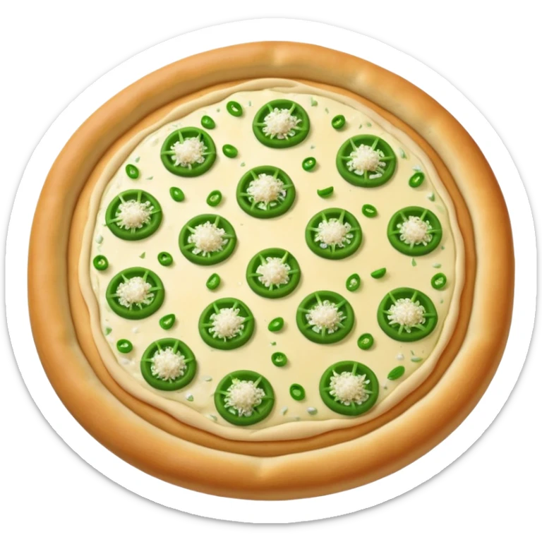 golden brown pizza dough topped with green garlic scapes sticker