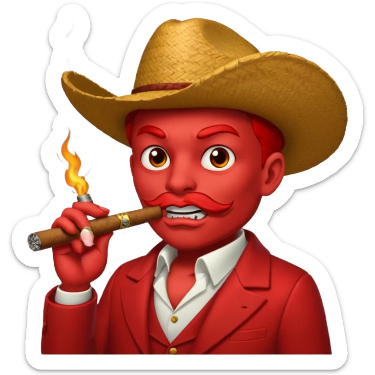 Diablito de cara roja con un cigarro pero el cigarro en la boca y menos humanoide sticker