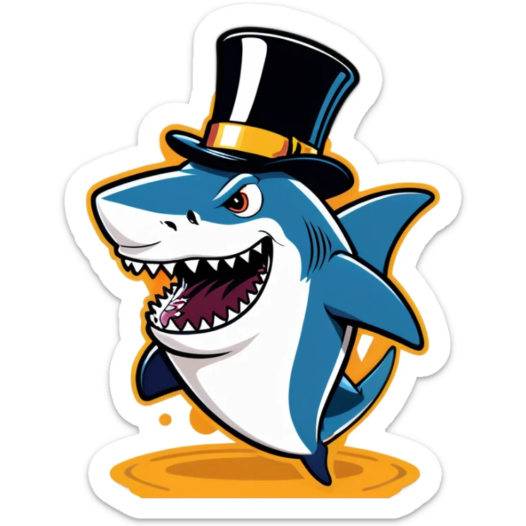 Shark with a top hat at the Super Bowl for American football sticker