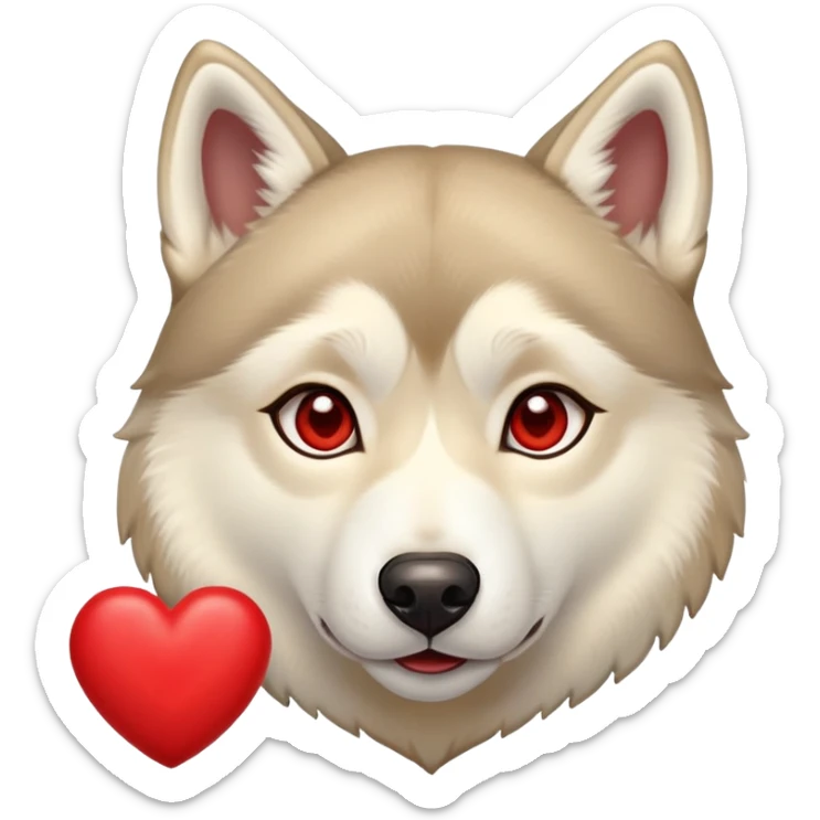 Husky, beige doré Avec plein de cœur rouge autour de sa tête sticker