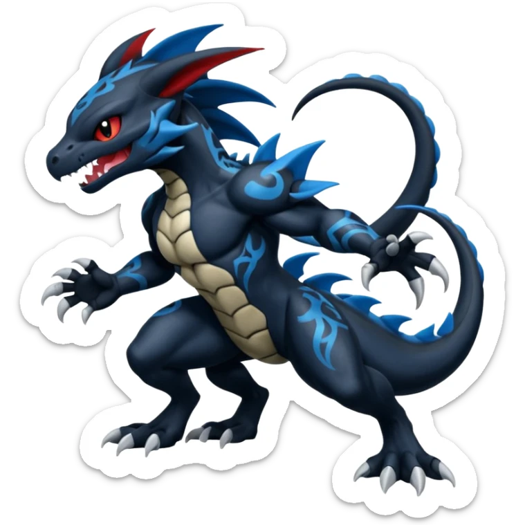 Black and Blue Venom-Stitch-Zekrom-Salandit-Sneasel-fusion, full body, tribal markings  sticker