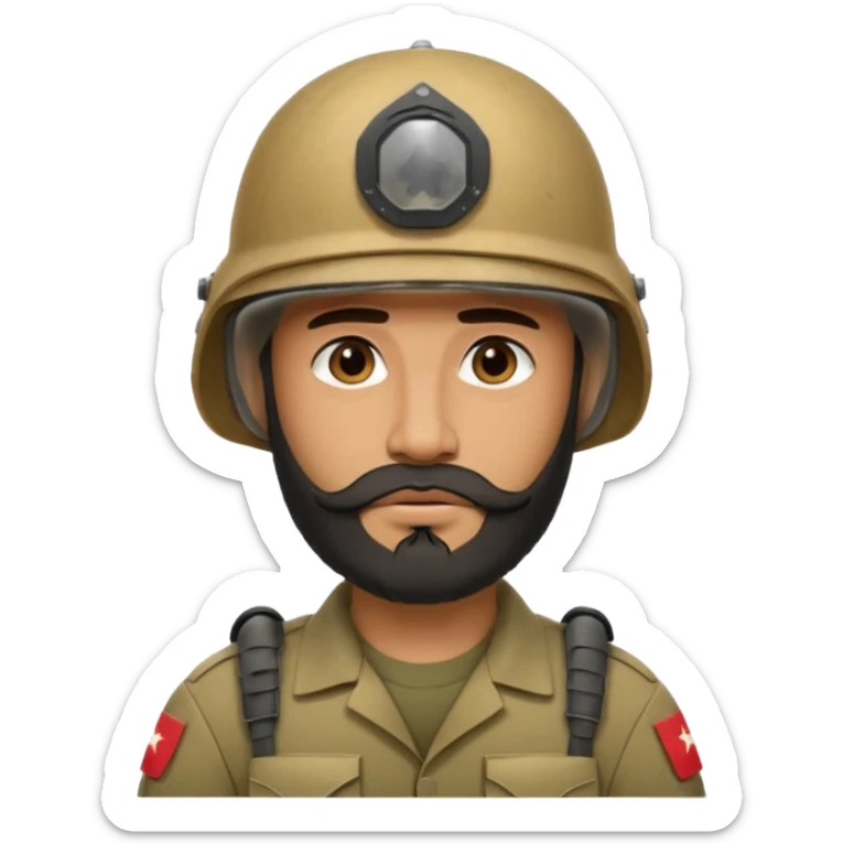 VERY TIRED, swarthy, Iraqi soldier in a casque, casque without insignia, with a beard sticker