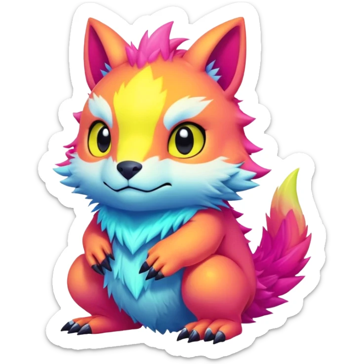  lush warm-colored neon-colored Digimon-Fionbri-creature sticker