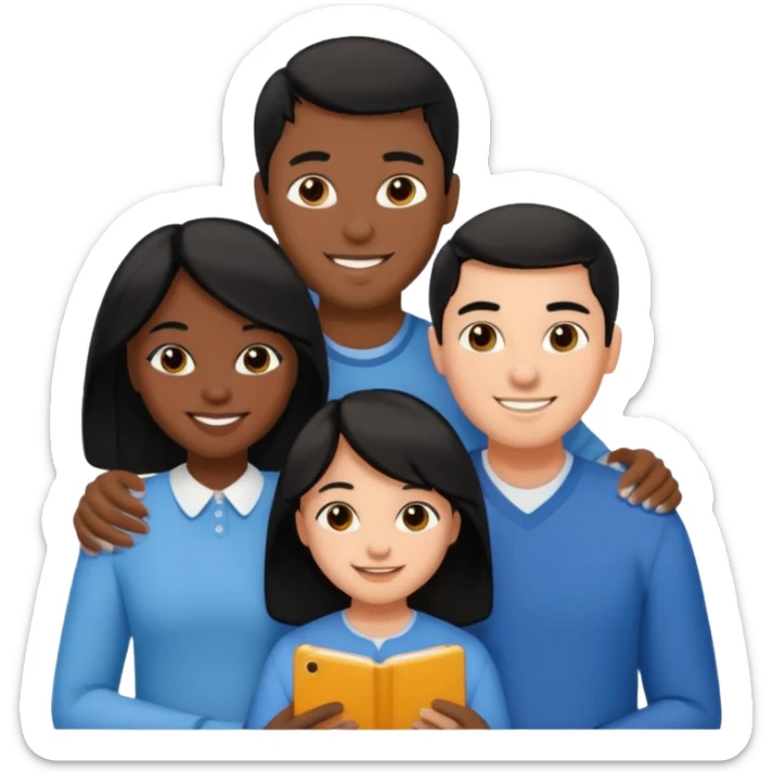 Couple of married man and woman with one kid teenager on the middle with black hair sticker