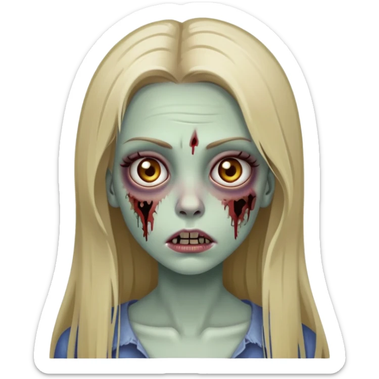 zombie girl with long straight dark blonde hair and beautiful eyelashes sticker