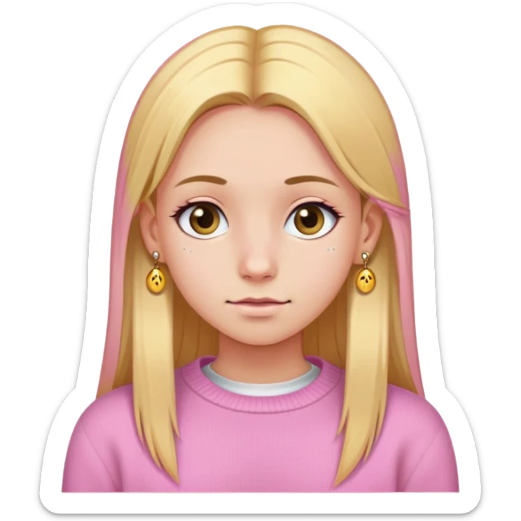 a girl wearing a pink Sweater with golden straight hair three piercings on the left ear two on the right sticker