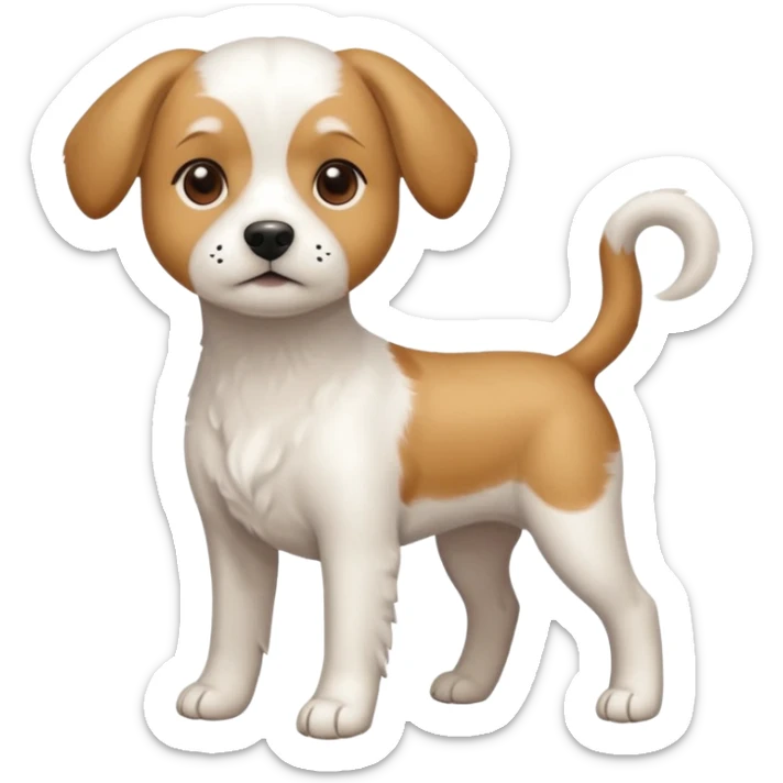 a full body white beagle x maltese x chi dog the size of a kelpie with light brown ears and a light brown patch on one eye sticker