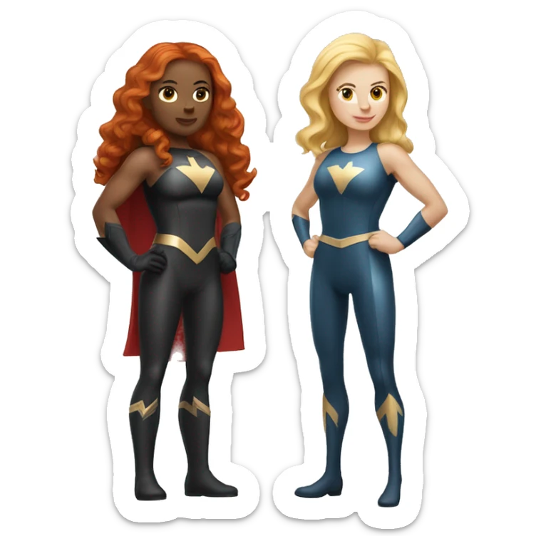 Superhero Duo Caucasian redhead female and  Caucasian blonde female sticker