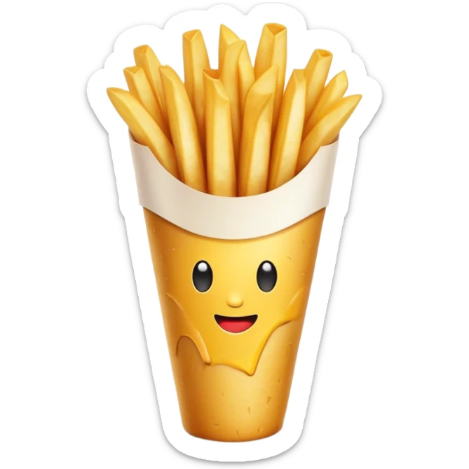 Belgian Fries Cinematic Realistic Belgian Fries Dish Emoji, depicted as a generous serving of crispy fries neatly presented in a white paper cone, rendered with vivid textures and appetizing, natural lighting. sticker