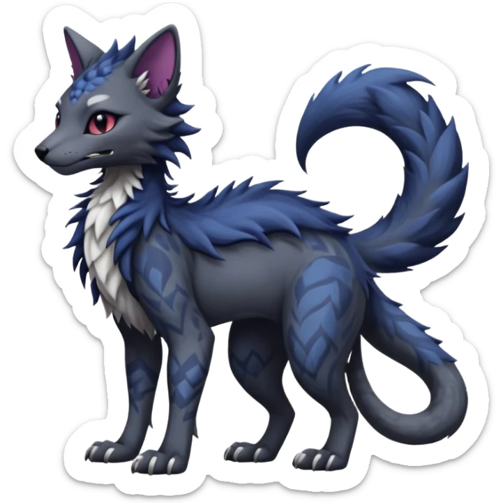 Kawaii dark edgy fantasy feline-vernid-sergal-fursona animal creature with a tufted tail full body with intricate markings  sticker
