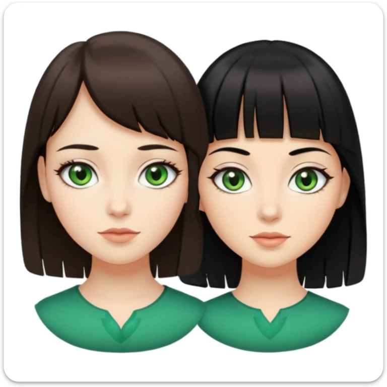 Une fille brune avec tes yeux verts et une peau claire et à côté une fille plus grande avec des cheveux noirs et une frange une pommade des yeux noirs en amande sticker