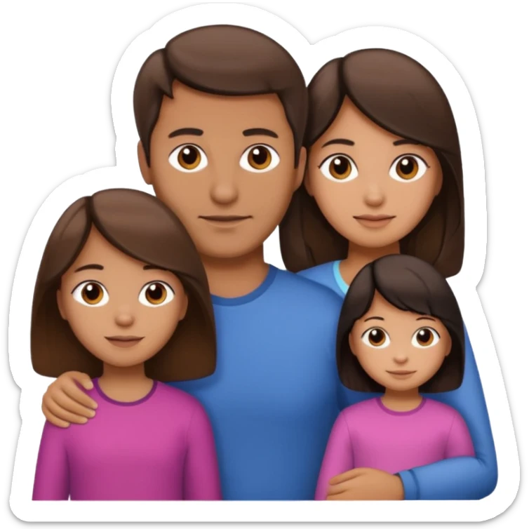 family dad with brown hair, mom with brown hair, little girl with tan skin and black hair sticker