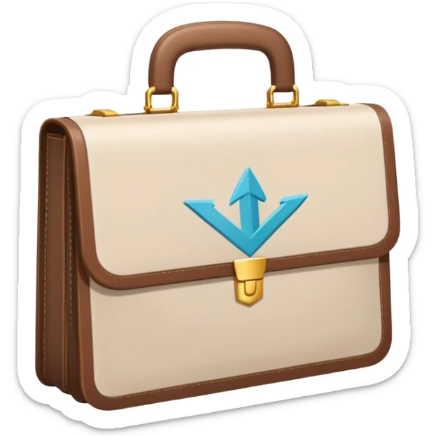A flat-style illustration of a briefcase, a rising arrow. Clean, minimal, cartoon style, white background, iOS emoji aesthetic. sticker