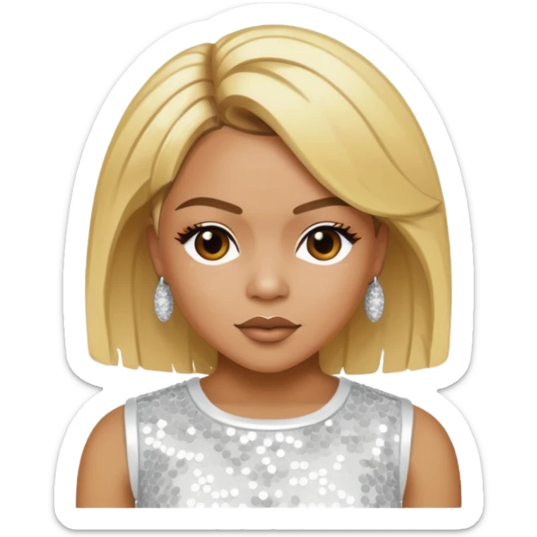 T-Boz from TLC with blonde hair, white sequin outfit sticker