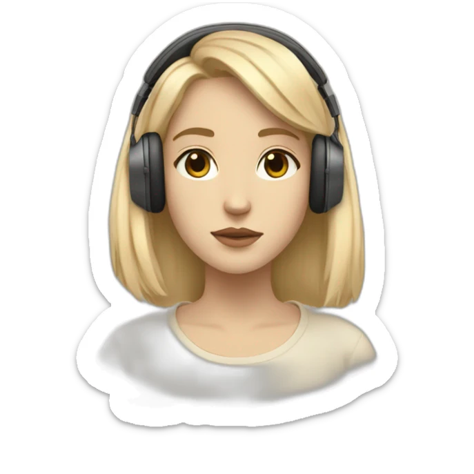 Lo-fi girl with blonde hair and in bose beige headphones  studing sticker