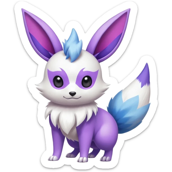 Shiny White with Violet and Indigo markings Eevee-Minccino-Zangoose-Pokémon-Fakémon-fusion-hybrid-creature sticker