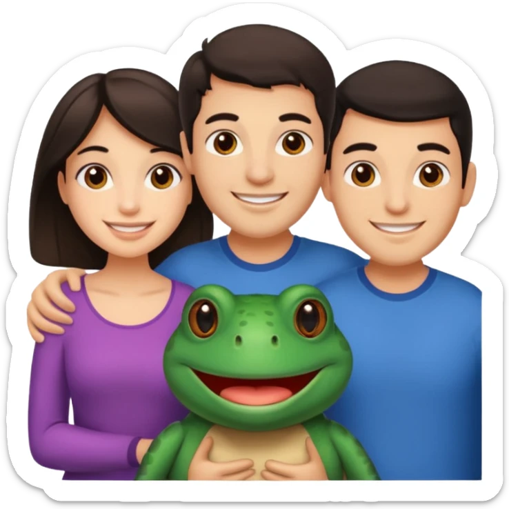Bufo with two best friends one a girl dark hair other man dark hair sticker