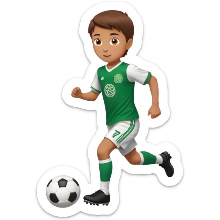 Brown hair 6 years old boy footballer RUNNING playing soccer wearing celtic uniform ( jersey) # 17 in the jersey !  sticker