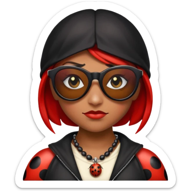 a badass villain ladybug thug with sunglasses and a necklace on sticker