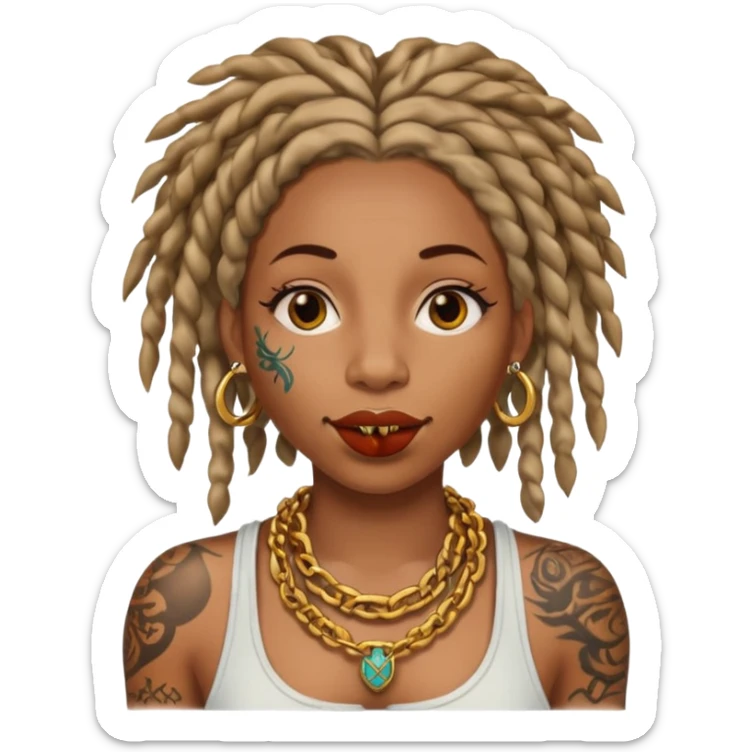 Stem girl with locs, a grill in her mouth and tattoos  sticker