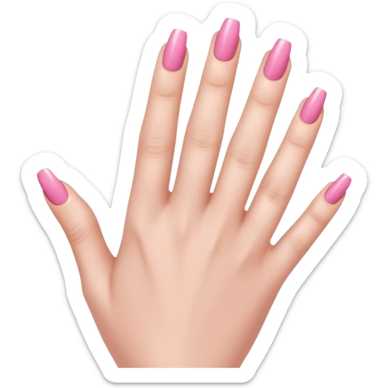  pink close-up of a hand with beautifully manicured nails, glossy pink nail polish, elegant nail shape, soft lighting and shadows, realistic style, sticker
