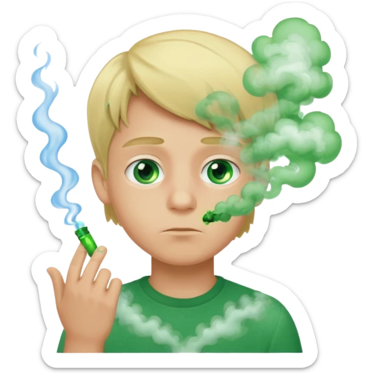 boy with green smoke due to the unpleasant smell on his body, blond and blue eyes. sticker