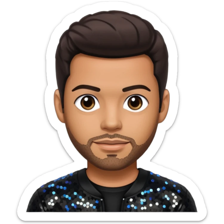 Trevor Penick from O-Town with tan skin, dark brown hair, black sequin outfit sticker