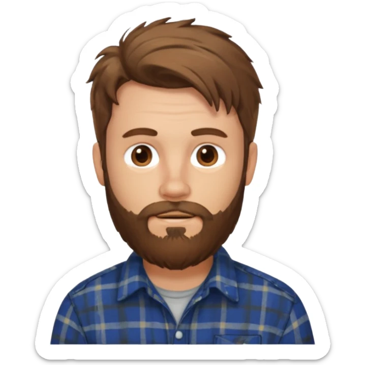 Chico blanco,barba, pelo castaño,camisa franela,pelo revuelto sticker