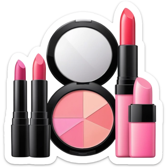 makeup products all together in one piece of png, lipstick, blush, powder, etc ALL PINK sticker