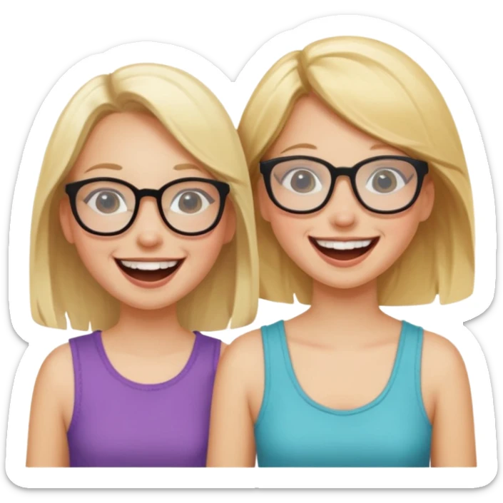 two girls laughing and having fun one on the left is blonde and cute the one on the right is cute with glasses sticker