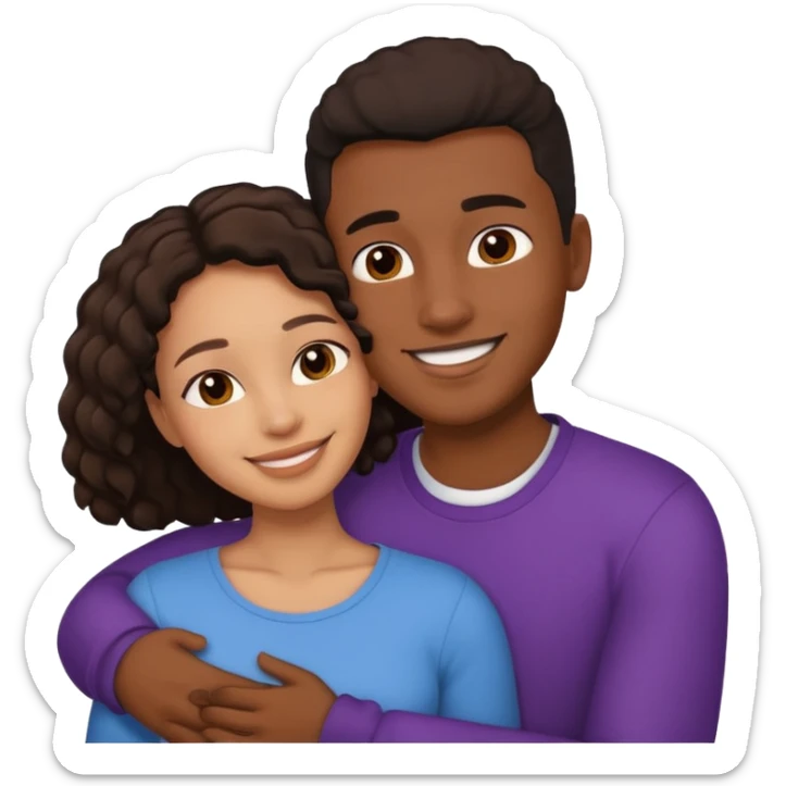 Ebony couple, light skin female brown skin male cuddling  sticker