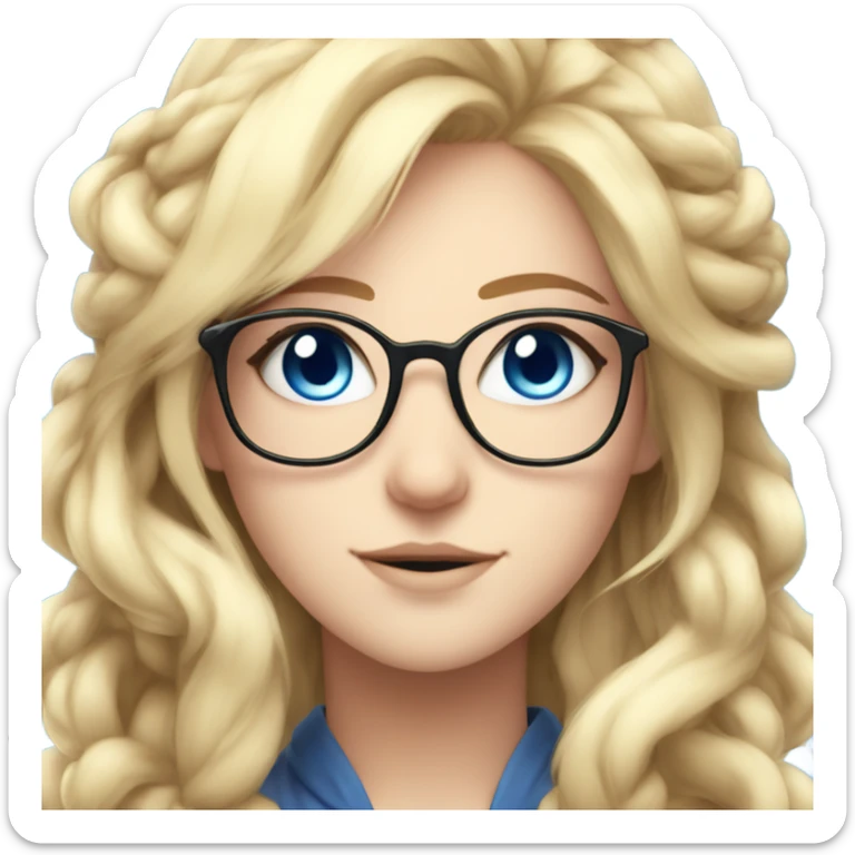 gorgeous anime lady with blue eyes and glasses butterflies and beautiful blonde hair sticker