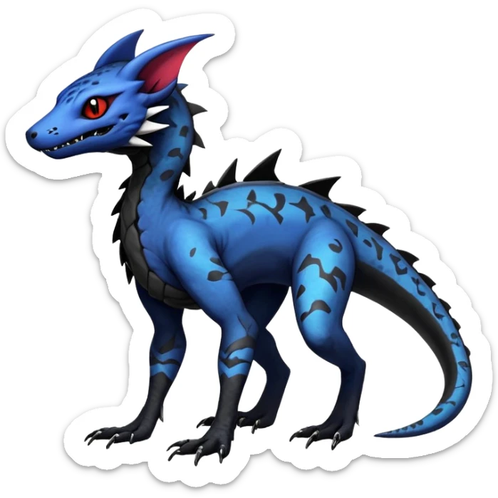 Rare realistic exotic edgy spooky gothic gloomy cool badass epic pretty beautiful handsome gorgeous aesthetic colorful vibrant Vernid-Trico-species-Fakemon-Salandit-hybrid-creature by LiLaiRa, 4 legs, 1 tail, random markings, (full body) sticker