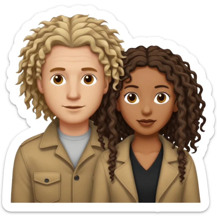 White boyfriend with medium wavy to curly hair with a black girlfriend with shoulder length thin curly dreadlocks sticker