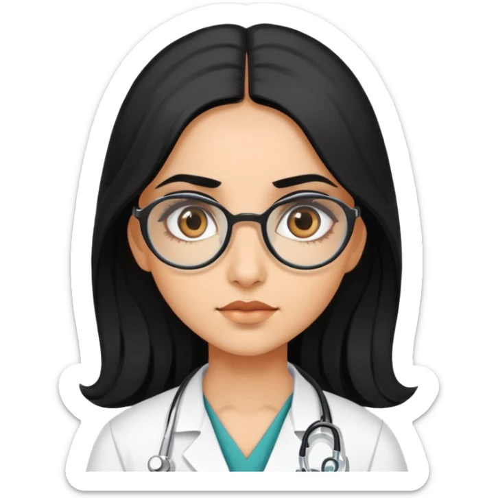 Girl doctor wearing eyes lenses with long black hair indian skin tone  sticker