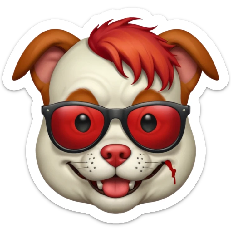 Zombie dog with sun glasses and red hair and joker nose sticker