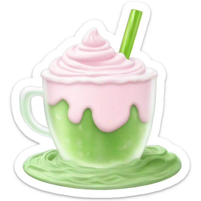 Clear tumblr cup with light pink drink, matcha foam, and whip cream on top sticker