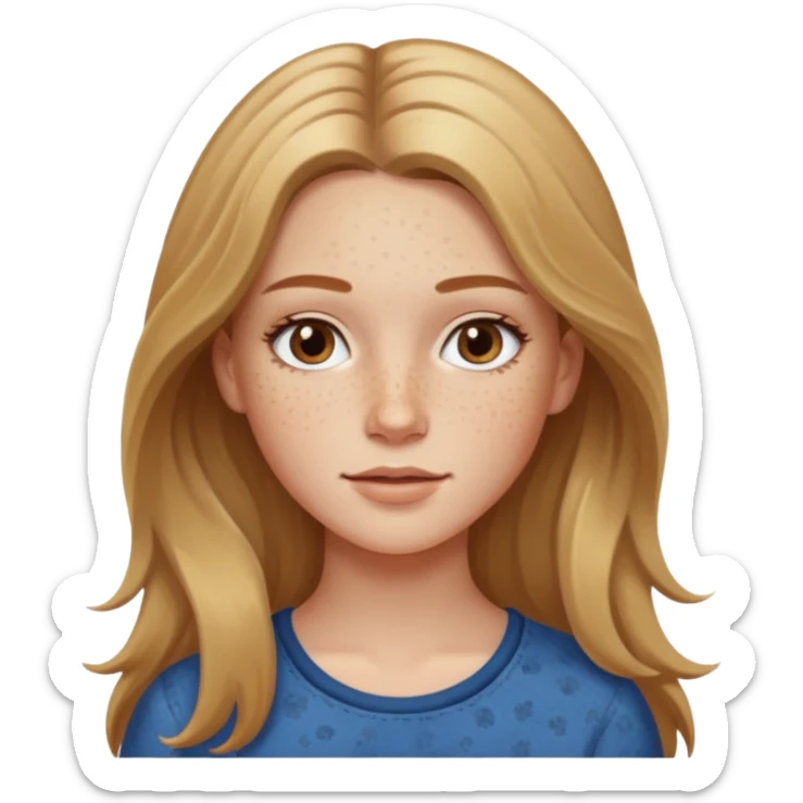 White girl with freckles and long dark blonde hair sticker