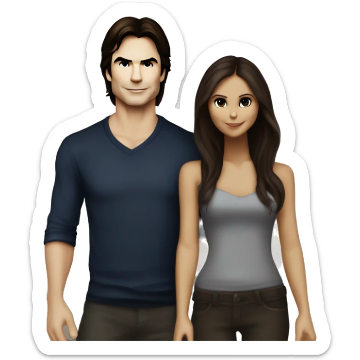 Ian Somerhalder as Damon Salvatore and Nina Dobrev as Elena Gilbert  sticker