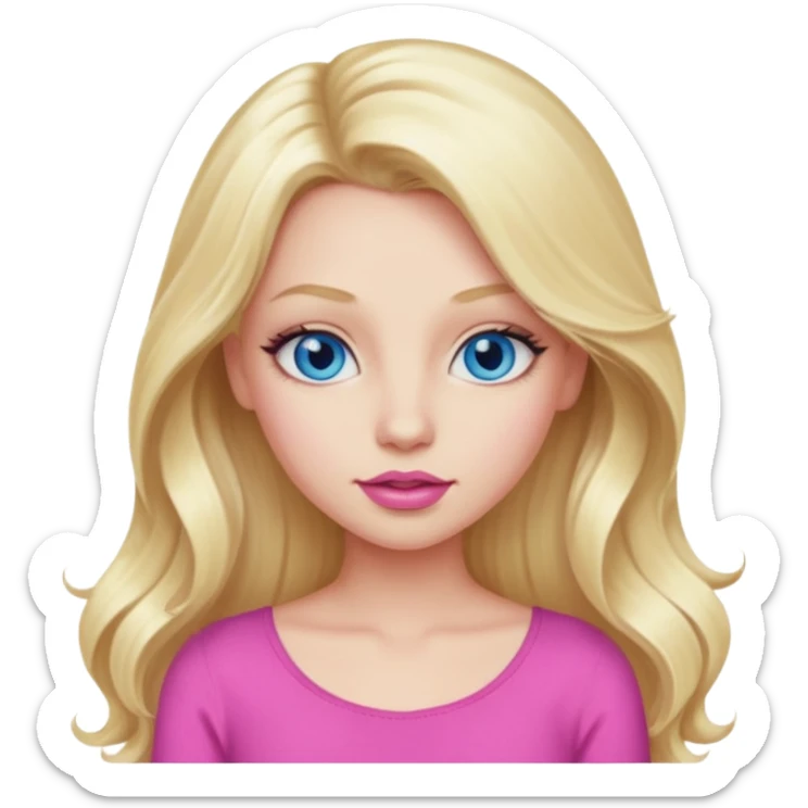 blonde girl blue eyes big pink lips bimbo pink top diva long hair  sticker