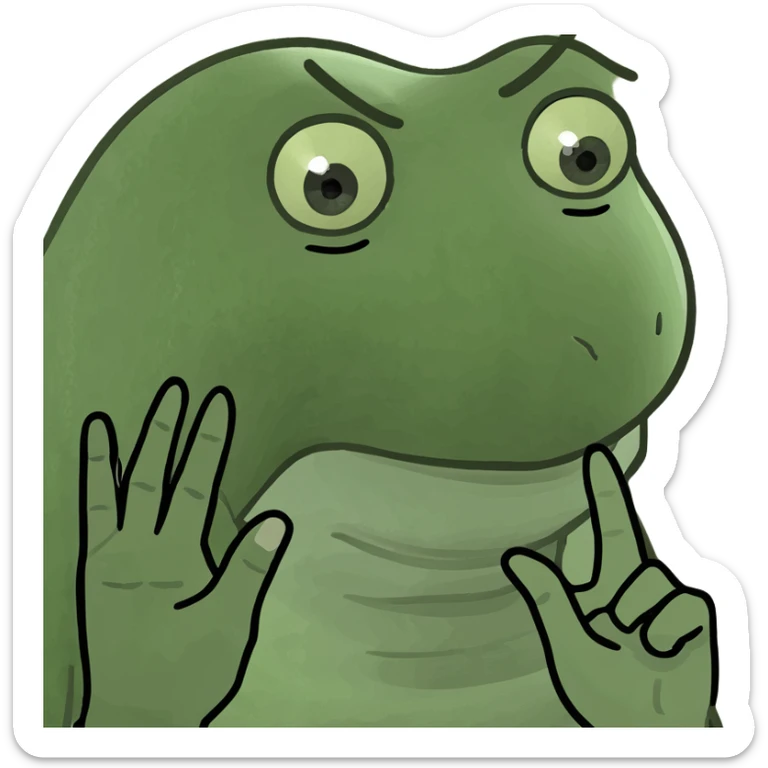 Emoji of woman with slate-grey hijab, warm skin, oval face, full brows, almond brown eyes, rose lips. One brow raised 🤨, lips flat, with small pinched fingers 🤏 “clock it” pose. sticker