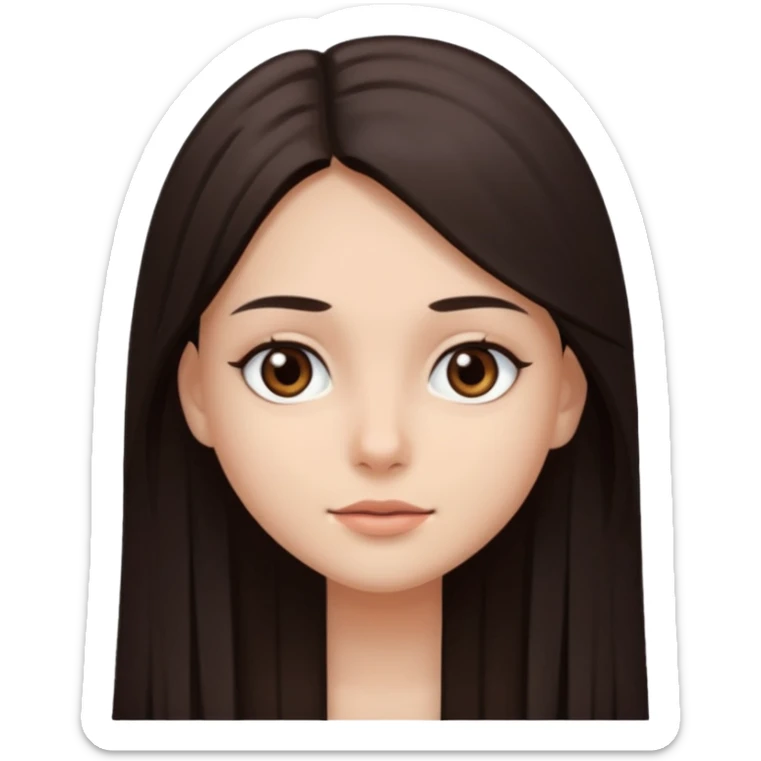 Can you make a girl with dark brown eyes with dark brown hair straight long hair sticker