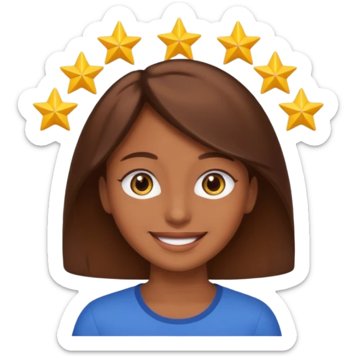 Color de piel moreno ojos de estrella riéndose y pelo café  sticker