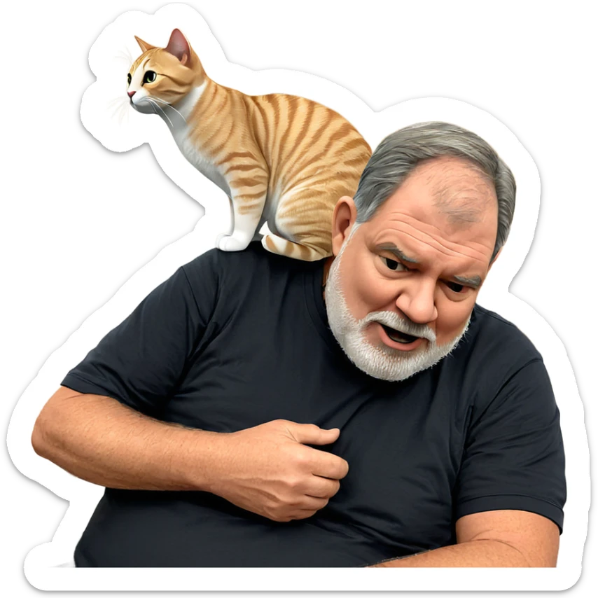 old man with cat indoors sticker