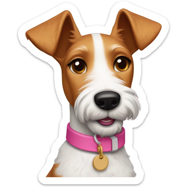 Female fox terrier with a pink collar, caramel fur, inspired by the style of “Lady and the Tramp.” White outline around it sticker